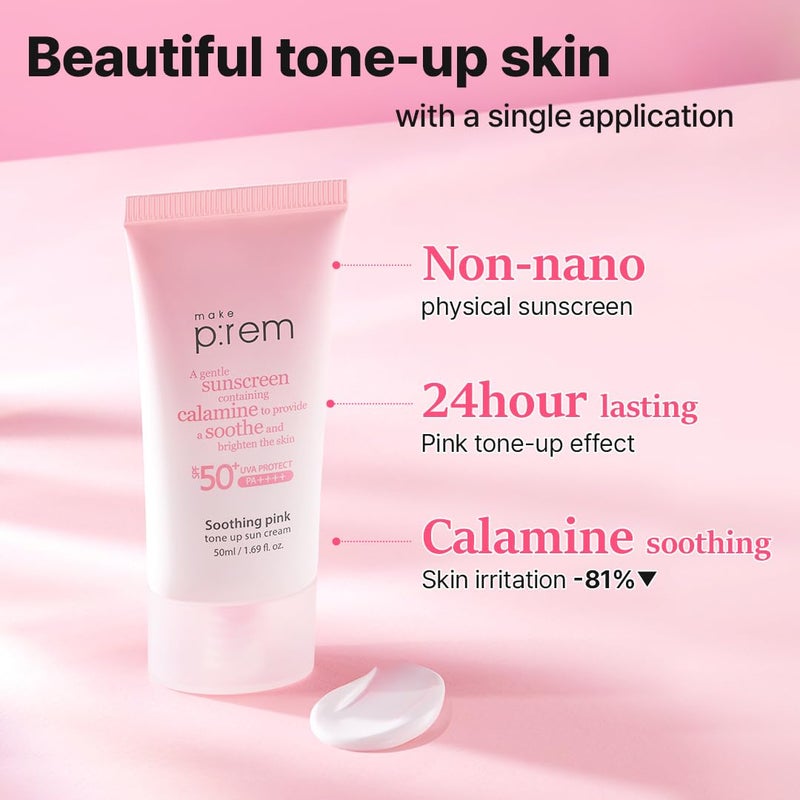 MAKEP:REM MAKE P:REM Soothing Pink Tone Up Sunscreen, Mineral Sun Care for Dehydrated Skin, Lightweight, Non-Greasy Formula, Skin Tone Correction, Korean Sunscreen, SPF 50, 1.69 fl.oz. (50ml) - Image 3