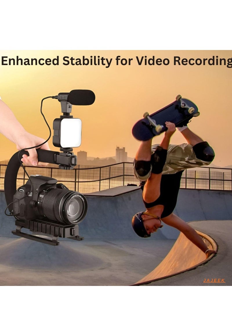 JAJEEK Video Making Kit – Portable Camera Stabilizer, Fill Light, Microphone, Portable Vlog Holder Mount Kit for Universal Photography – Ideal for Vlogging, Content Creation, Live Streaming, YouTube, and Mobile Photography  - Image 2