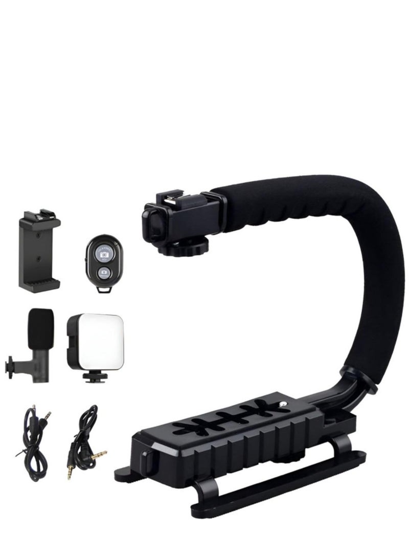 JAJEEK Video Making Kit – Portable Camera Stabilizer, Fill Light, Microphone, Portable Vlog Holder Mount Kit for Universal Photography – Ideal for Vlogging, Content Creation, Live Streaming, YouTube, and Mobile Photography  - Image 3