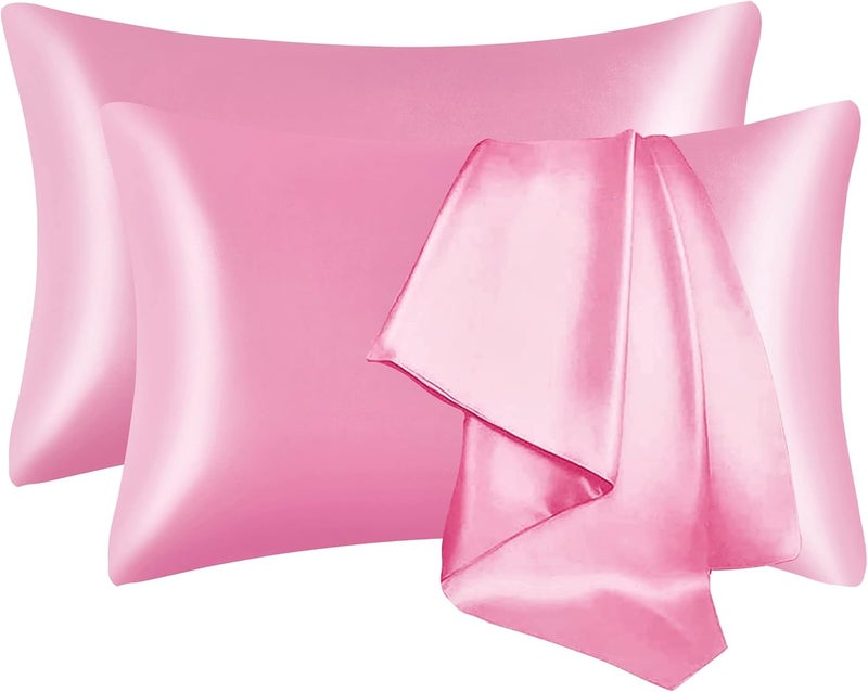 GVTECH Satin Pillow Cases 2 Pack, 20"x 30" Silk Satin Pillowcase for Hair and Skin Luxury Soft Breathable Standard Size with Envelope Closure, 50 x 75 cm, Pink - Image 1