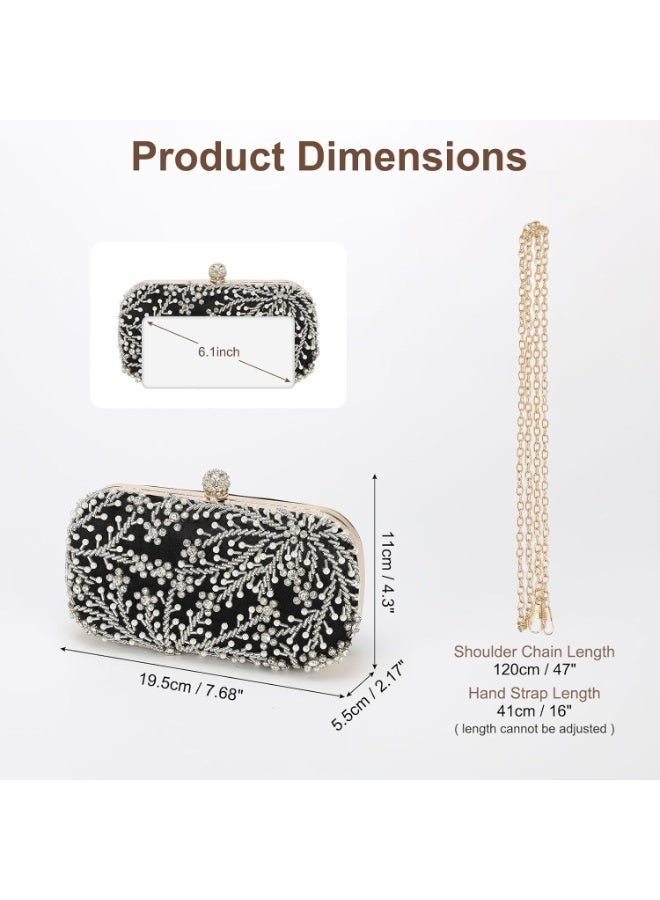 Bukela Womens Crystal Evening Clutch Bag, Sparkly Rhinestone Sequin Glitter Clutch Handbag, Purses for Women Wedding Prom Party Club Black - Image 3