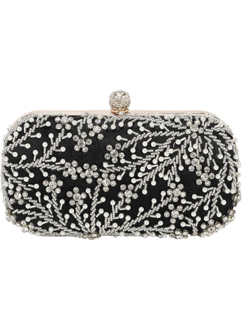 Bukela Womens Crystal Evening Clutch Bag, Sparkly Rhinestone Sequin Glitter Clutch Handbag, Purses for Women Wedding Prom Party Club Black - Image 1