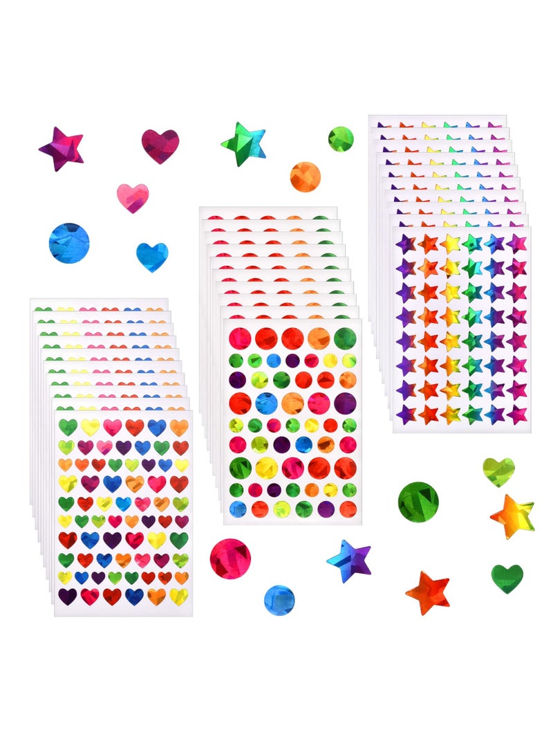Excefore 30 Pack Sparkly Star Stickers, Heart Stickers for Kids Reward, Behavior Chart, Student Planner and School Classroom Teacher Supplies(10 Sheets Each) - Image 1