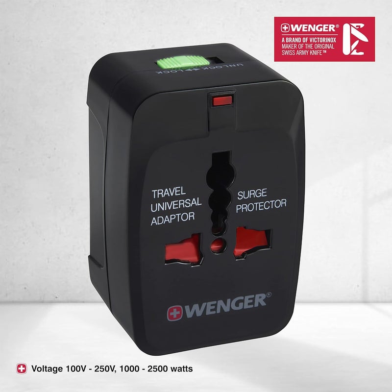 Wenger Universal Travel Adapter for Global Travel Black Blend of Style Function Swiss Designed 604551 - Image 2