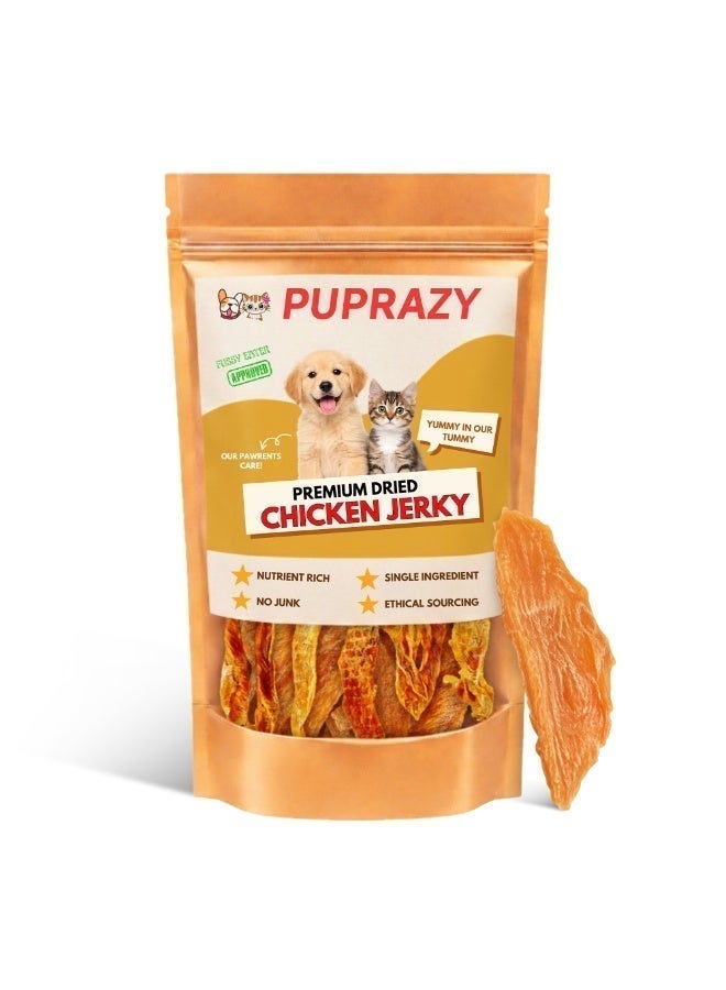 PUPRAZY Chicken Jerky Dog & Cat Treats | Single Ingredient Dehydrated Chicken Breast | High Protein Training Treat | Grain Free, No Fillers, No Preservatives | All Breeds - Image 1