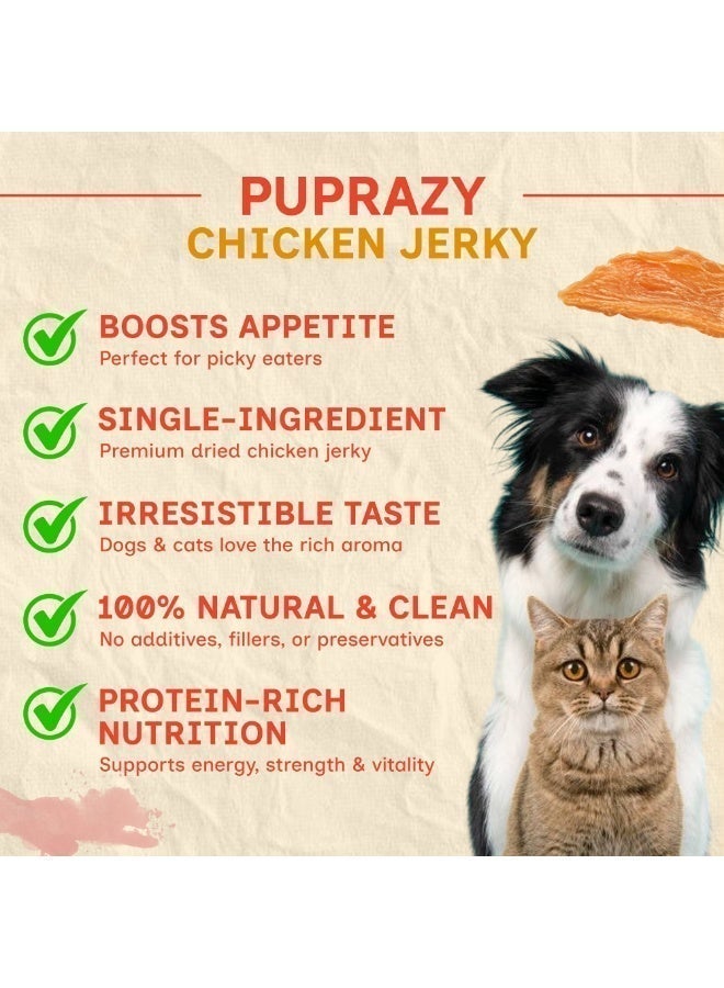 PUPRAZY Chicken Jerky Dog & Cat Treats | Single Ingredient Dehydrated Chicken Breast | High Protein Training Treat | Grain Free, No Fillers, No Preservatives | All Breeds - Image 2