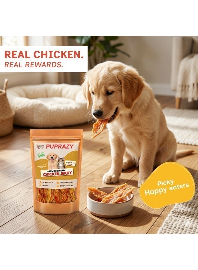 PUPRAZY Chicken Jerky Dog & Cat Treats | Single Ingredient Dehydrated Chicken Breast | High Protein Training Treat | Grain Free, No Fillers, No Preservatives | All Breeds - Image 3