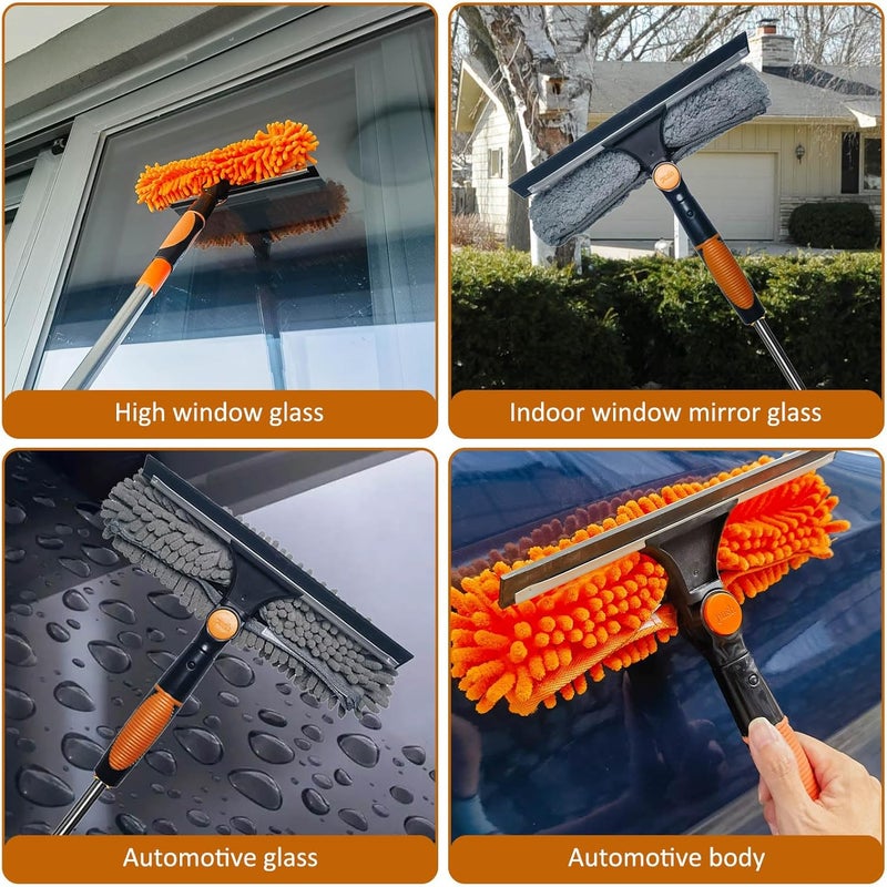 Tonmp 20 ft+ Reach Squeegee Window Cleaner Duster 2 in 1 Rotatable Window Cleaning Tool Kit with 3-14 ft Extension Pole, Window Washing Equipment for Indoor Outdoor Window Car Glass - 3 Pads - Image 5
