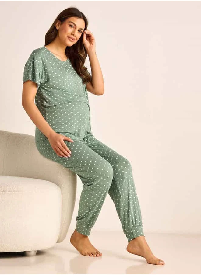 FAV Printed Maternity T-shirt and Pyjama Set