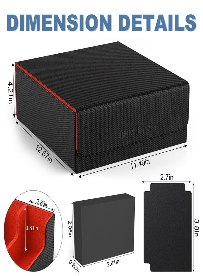 Mlikero Card Deck Case, 2400+ Trading Card Storage Box with 10 Colorful Dividers and 4 Foam Stoppers, Leather Magnetic Closure Commander Deck Box Fit for MTG, TCG (4 Rows, Black&Red) - Image 5