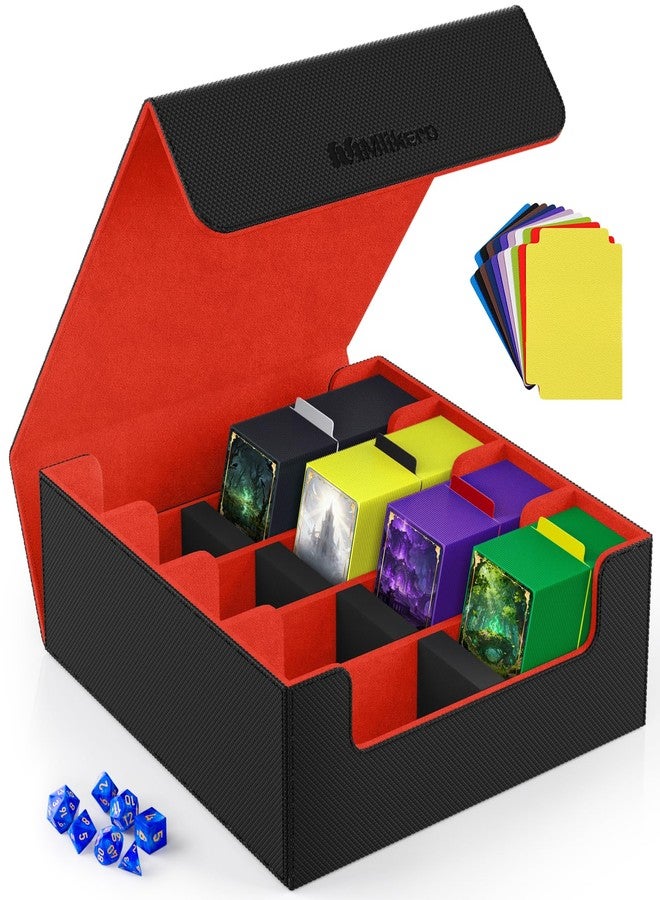 Mlikero Card Deck Case, 2400+ Trading Card Storage Box with 10 Colorful Dividers and 4 Foam Stoppers, Leather Magnetic Closure Commander Deck Box Fit for MTG, TCG (4 Rows, Black&Red) - Image 1