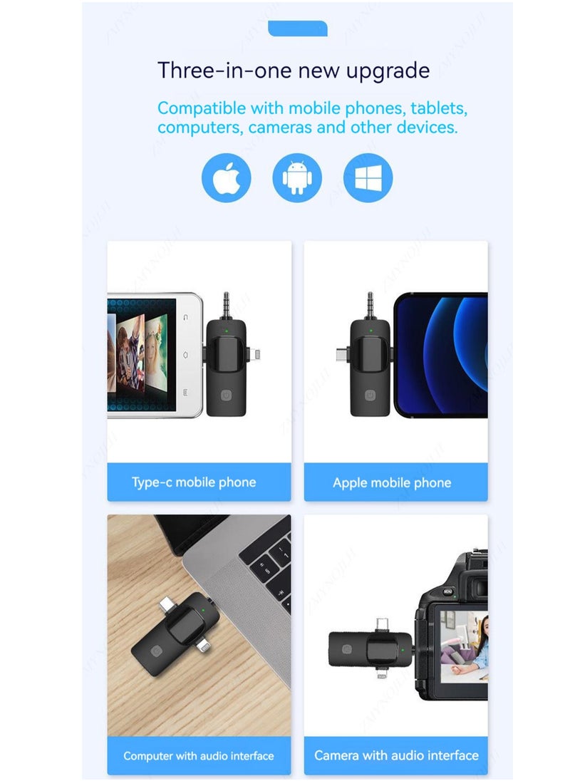 ميكروفون لافاليير لاسلكي احترافي 3 في 1 لأجهزة iPhone وAndroid، 3.5 مم للتسجيل المباشر للراديو، ميكروفون صغير لتقليل الضوضاء