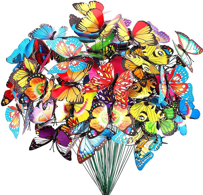 Inralimot INRALI Teenitor Butterfly Stakes, 20pcs 9.84 inch Garden Butterfly Ornaments for Indoor/Outdoor, Waterproof, Home Decoration, Green,Pink,Purple,Random,Red,Yellow, Metal, Polyvinyl Chloride - Image 2