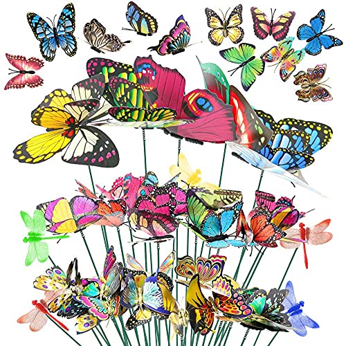 Inralimot INRALI Teenitor Butterfly Stakes, 20pcs 9.84 inch Garden Butterfly Ornaments for Indoor/Outdoor, Waterproof, Home Decoration, Green,Pink,Purple,Random,Red,Yellow, Metal, Polyvinyl Chloride - Image 1