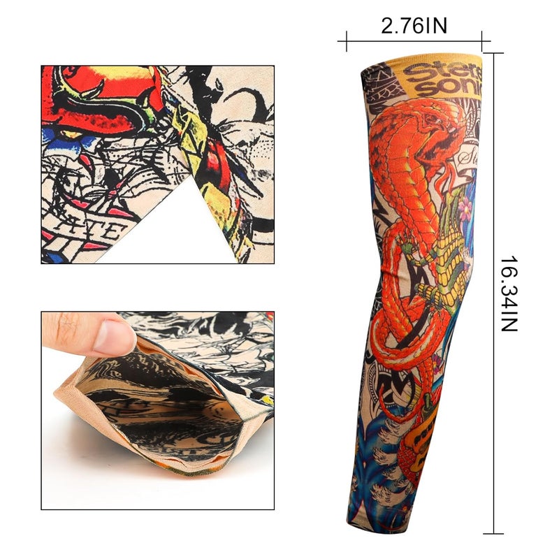 YARIEW Tattoo Sleeves for Men, 6Pcs Arm Sleeves Fake Tattoos Sleeves to Cover Arms Sun Protection Sleeves Tattoo Sleeve Covers Temporary Tattoo Sleeves for Men and Women (Set 7) - Image 2