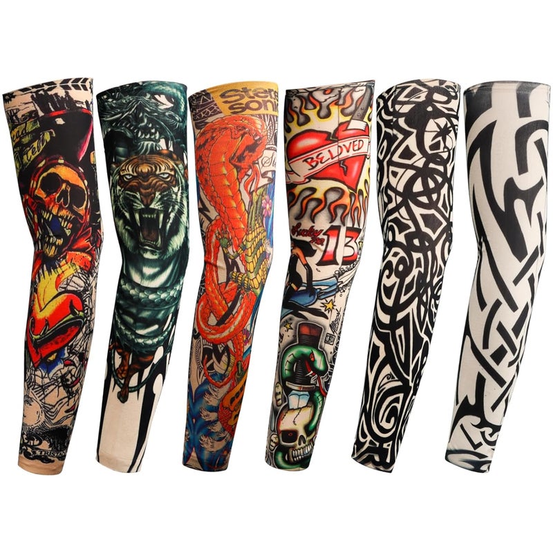 YARIEW Tattoo Sleeves for Men, 6Pcs Arm Sleeves Fake Tattoos Sleeves to Cover Arms Sun Protection Sleeves Tattoo Sleeve Covers Temporary Tattoo Sleeves for Men and Women (Set 7) - Image 1