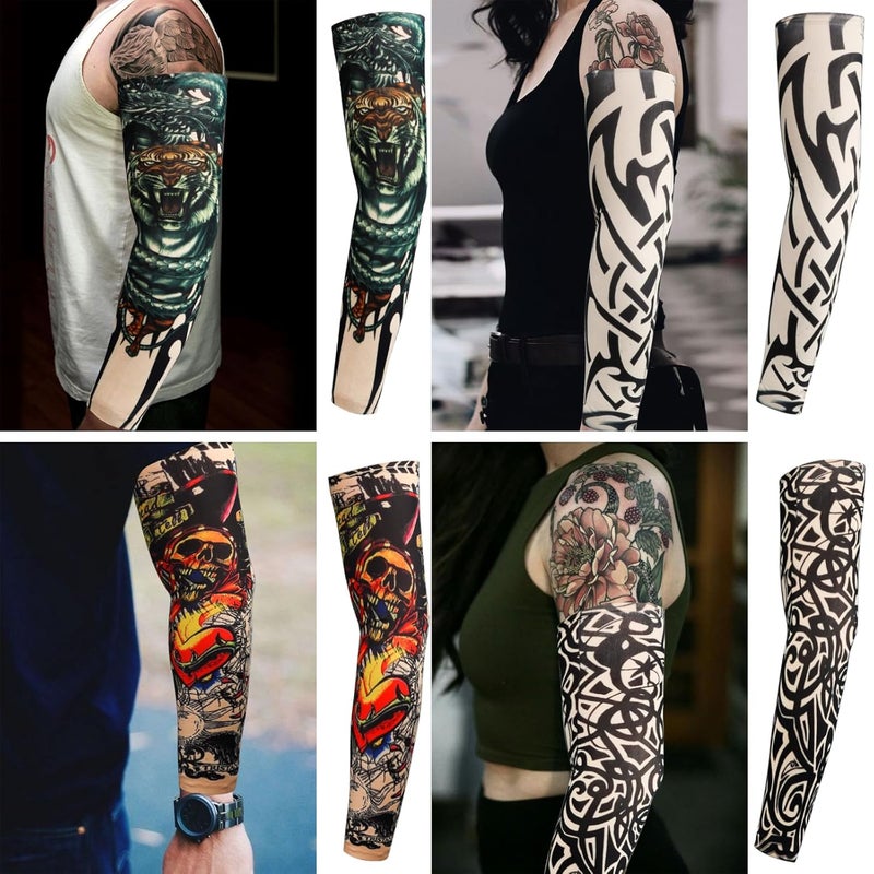 YARIEW Tattoo Sleeves for Men, 6Pcs Arm Sleeves Fake Tattoos Sleeves to Cover Arms Sun Protection Sleeves Tattoo Sleeve Covers Temporary Tattoo Sleeves for Men and Women (Set 7) - Image 3