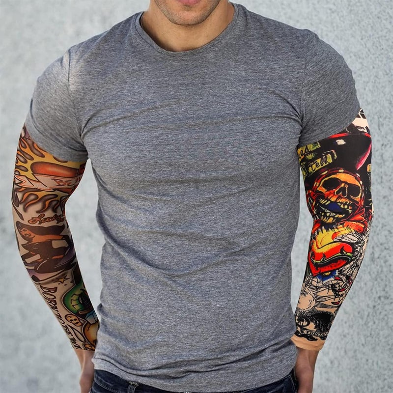 YARIEW Tattoo Sleeves for Men, 6Pcs Arm Sleeves Fake Tattoos Sleeves to Cover Arms Sun Protection Sleeves Tattoo Sleeve Covers Temporary Tattoo Sleeves for Men and Women (Set 7) - Image 4