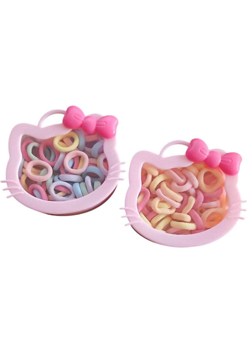 1st Choice (First Choice) 2-pack (2 boxes) - Cute pink cartoon character face-shaped children's hair elastic storage boxes, including a variety of small, soft, multi-colored hair ties - Image 1
