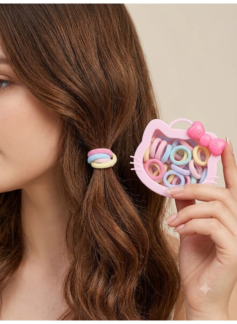 1st Choice (First Choice) 2-pack (2 boxes) - Cute pink cartoon character face-shaped children's hair elastic storage boxes, including a variety of small, soft, multi-colored hair ties - Image 2