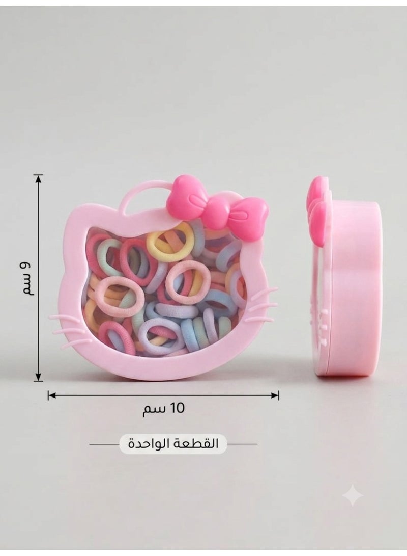 1st Choice (First Choice) 2-pack (2 boxes) - Cute pink cartoon character face-shaped children's hair elastic storage boxes, including a variety of small, soft, multi-colored hair ties - Image 3
