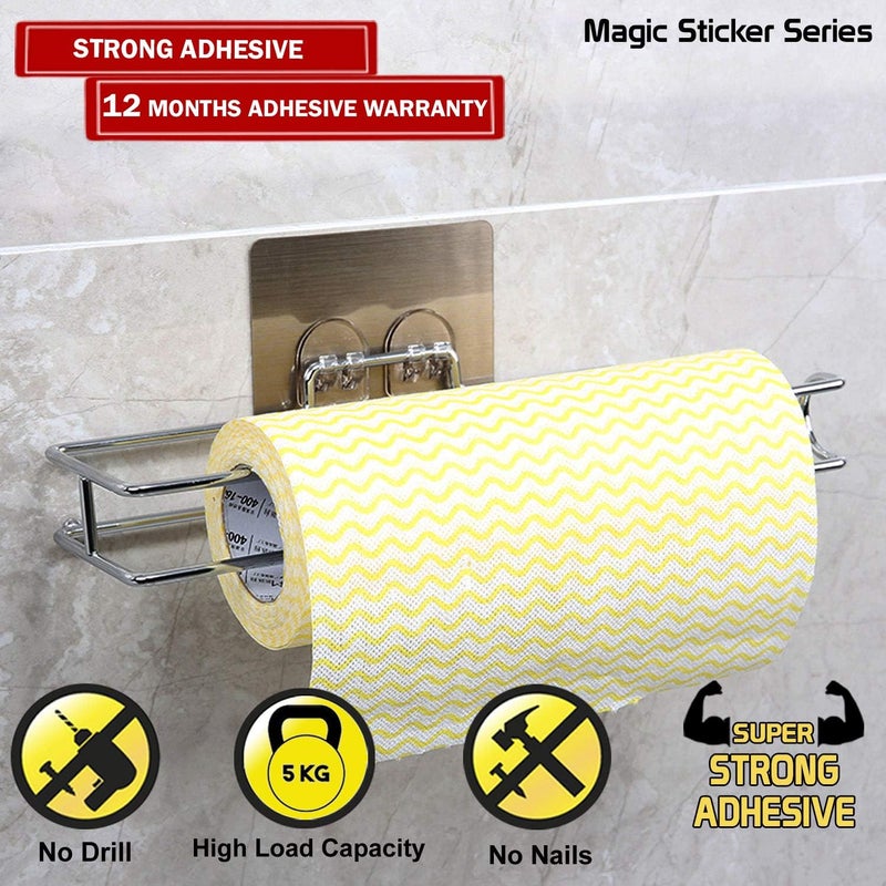 KIYARA MART KIYARA MART Magic Sticker Series Self Adhesive Chrome Metal Kitchen Tissue Paper Towel Holder  - Image 2