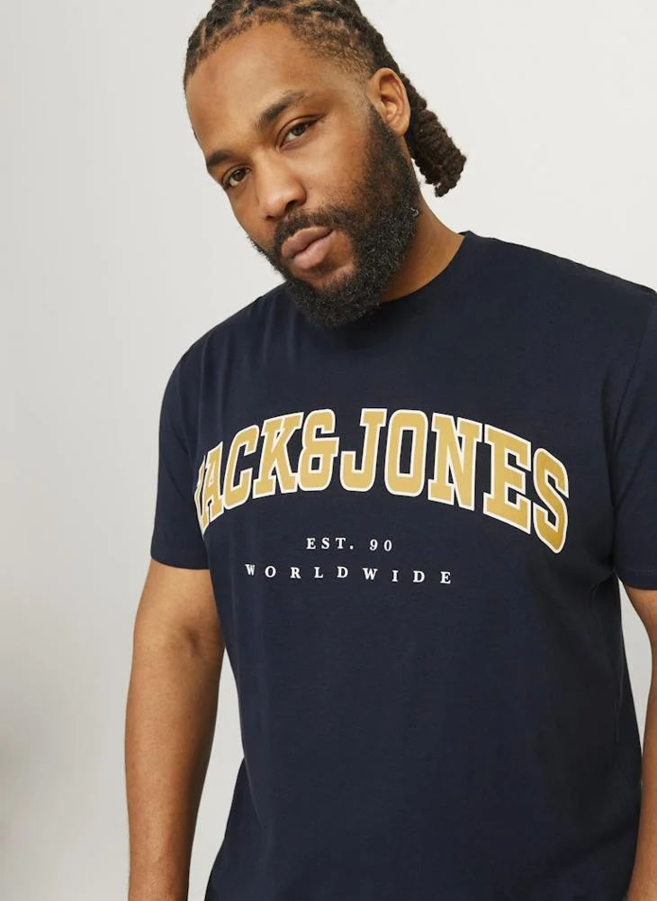 جاك اند جونز Plus Size Logo Crew Neck T-Shirt