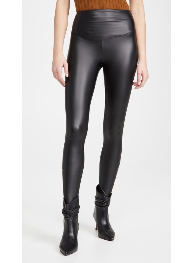 yummie Women's Signature Solid Faux Leather Leggings, Black, L - Image 2