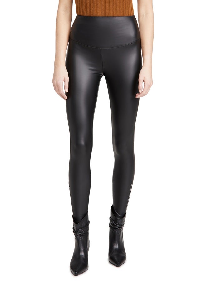 yummie Women's Signature Solid Faux Leather Leggings, Black, L - Image 1