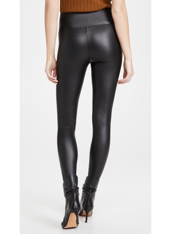 yummie Women's Signature Solid Faux Leather Leggings, Black, L - Image 3