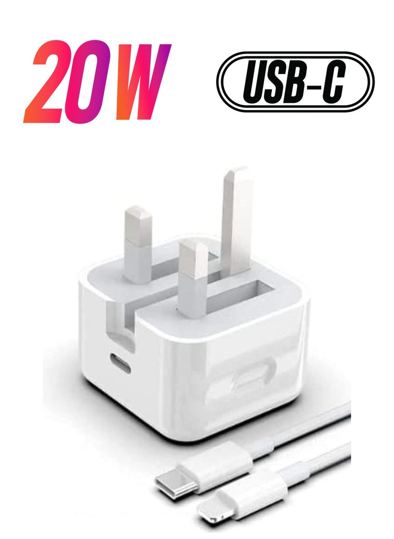 Generic - 20W Apple Charger UK Plug with 1m USB-C Fast Charging Cable – Universal Travel Adapter Compatible with iPhone 14/13/12/11 Pro & Max, 8 Plus/X Max, and More - Image 1
