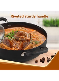 AGARO AGARO Elite Hard Anodised Kadhai with Glass Lid, 3.85L Capacity, 28 cm Diameter, Gas Oven Compatible, Riveted Handle, 3mm Thick Plate, Cooking, Frying, Serving, Black  - Image 4