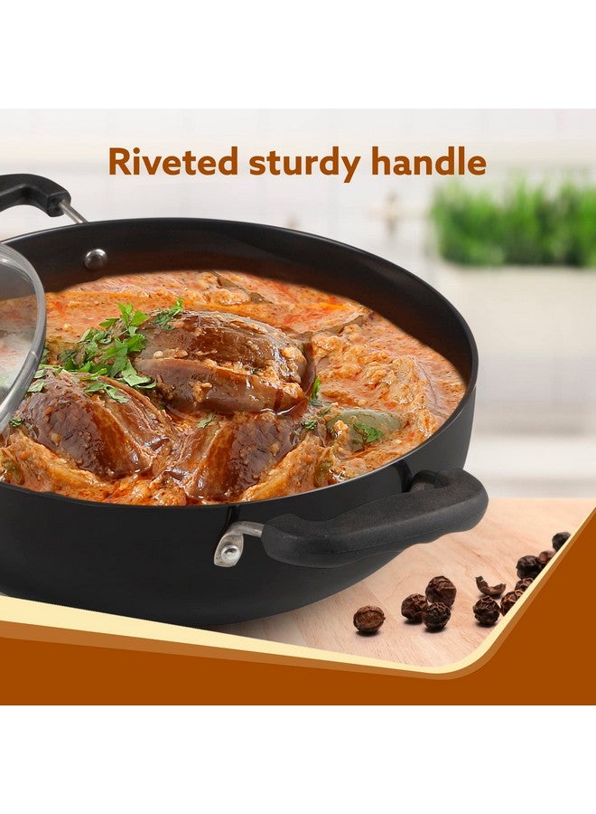 أغارو مقلاة أجارو إيليت المصنوعة من الألمنيوم الصلب مع غطاء زجاجي، سعة 3.85 لتر، قطر 28 سم، متوافقة مع فرن الغاز، مقبض مثبت، طبق بسمك 3 مم، للطهي والقلي والتقديم، لون أسود - Image 4