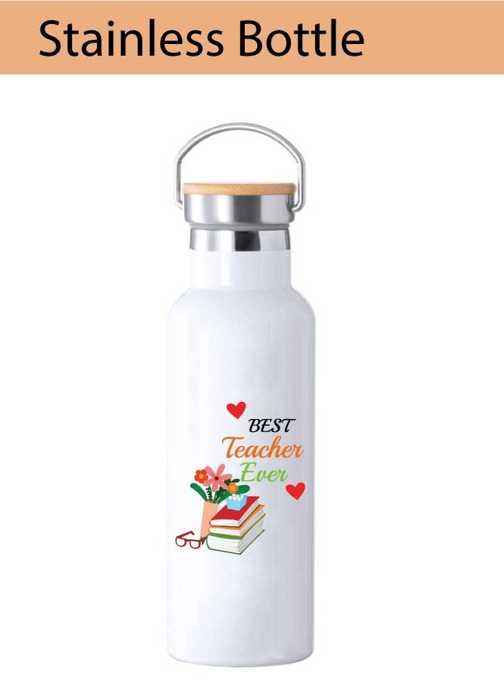PRINTSHOP4ME Teacher's Day Pack of 3 Combo Pack - Stainless Steel Bamboo Cap Flask Bottle 600ml, Pink Cosmetic Bag and Teddy Bear - Teacher's Day Gift Set - Gift for World Teachers Day - Image 3