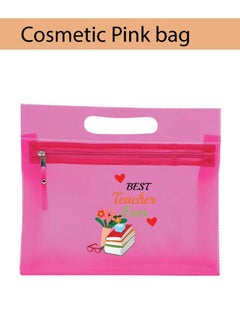 PRINTSHOP4ME Teacher's Day Pack of 3 Combo Pack - Stainless Steel Bamboo Cap Flask Bottle 600ml, Pink Cosmetic Bag and Teddy Bear - Teacher's Day Gift Set - Gift for World Teachers Day  - Image 4