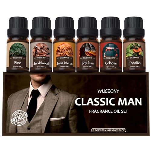 WUSEONY Classic Man Fragrance Oils Set, Mens Essential Oils Set - Pine, Sweet Tobacco, Bay Rum, Cologne, Copaiba, Sandalwood Candle Scents for Candle Making, Soap Making Supplies, Diffuser Oil Scents - Image 1