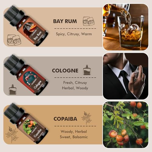 WUSEONY Classic Man Fragrance Oils Set, Mens Essential Oils Set - Pine, Sweet Tobacco, Bay Rum, Cologne, Copaiba, Sandalwood Candle Scents for Candle Making, Soap Making Supplies, Diffuser Oil Scents - Image 3
