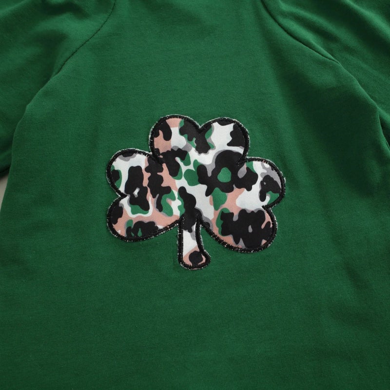 Foreign Trade Children''s Wear Festival Girls'' Four-leaf Clover Long-sleeved Leopard Print Flared Pants Two-piece Set St. Patrick''s Day Set - Image 5