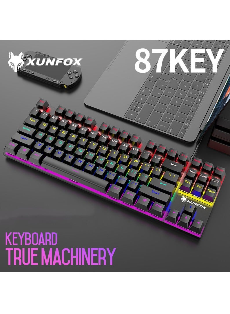 XUNFOX English Arabic Mechanical Gaming Keyboard with RGB Backlit, USB Wired 87 Keys Blue Switch Keyboard for Windows/MacOS/Android PC Gamers Black - Image 2