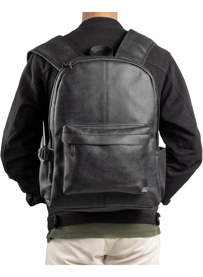 شنطة ظهر جلد متينة – تناسب الجامعة، المكتب، والرحلات - أسود - Image 1