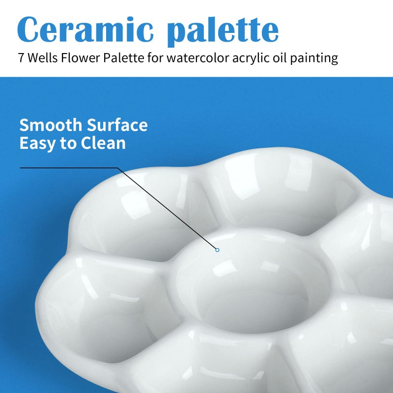 Falling in Art 7-Well Ceramic Paint Palette - 4.5Inch Flower Porcelain Watercolor Palette, White Painting Tray for Watercolor, Gouache and Acrylic Painting - Image 5
