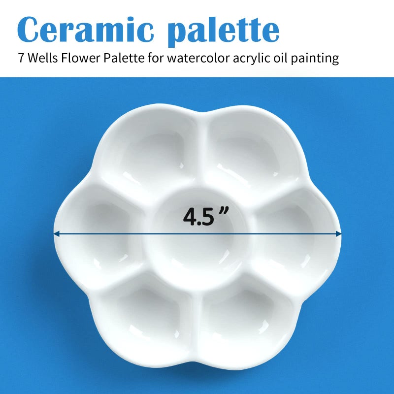 Falling in Art 7-Well Ceramic Paint Palette - 4.5Inch Flower Porcelain Watercolor Palette, White Painting Tray for Watercolor, Gouache and Acrylic Painting - Image 4