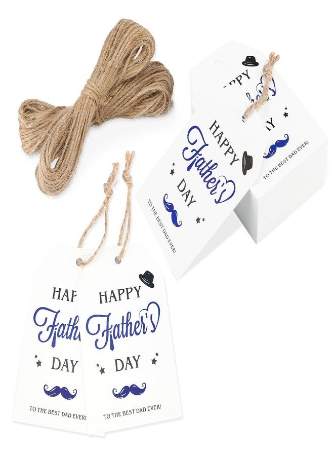 joycraft Gift Tags for Father's Day - 50Pcs Happy Father's Day Tags with String, 3.3x2.1 in White Kraft Paper Present Labels, Best Dad Labels for Gift Boxes, Beer Bottle, DIY Craft - Image 2