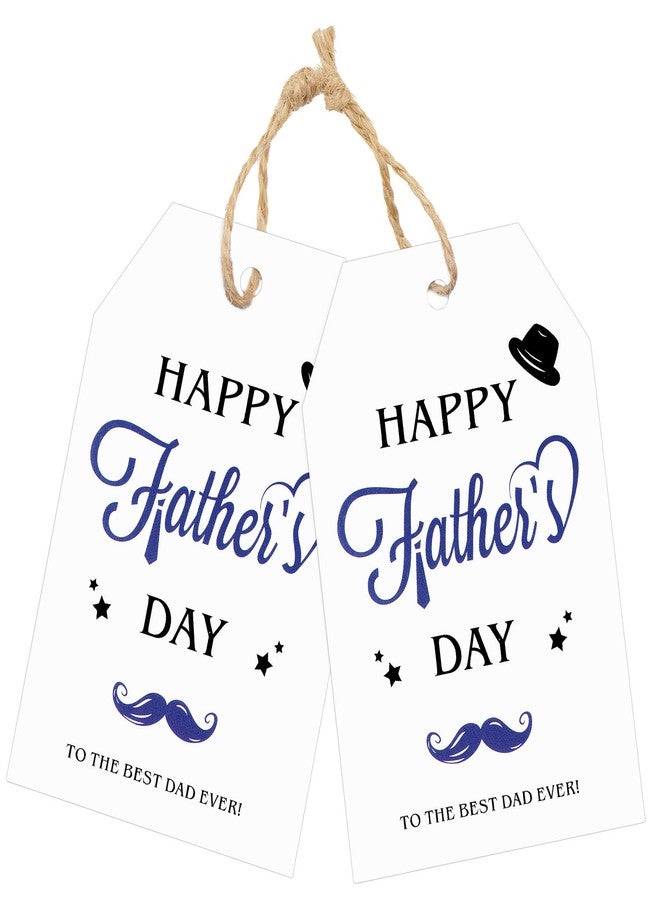 joycraft Gift Tags for Father's Day - 50Pcs Happy Father's Day Tags with String, 3.3x2.1 in White Kraft Paper Present Labels, Best Dad Labels for Gift Boxes, Beer Bottle, DIY Craft - Image 1