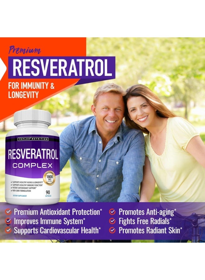 Toplux Resveratrol Supplement 1800mg – High Potency Antioxidant, Anti-Aging & Immune Support, Natural Trans-Resveratrol for Brain Health, Men & Women, 90 Capsules - Image 4