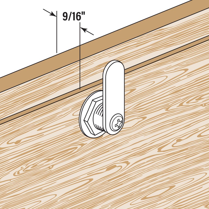 Prime-Line U 9943 Diecast Drawer and Cabinet Lock â€“ 3 Cams, Trim Collar, 2 Washers, 2 Keys and Fasteners â€“ 7/8 In. Length for 9/16 In. Max Panel Thickness, Stainless Steel (1 Set) - Image 4