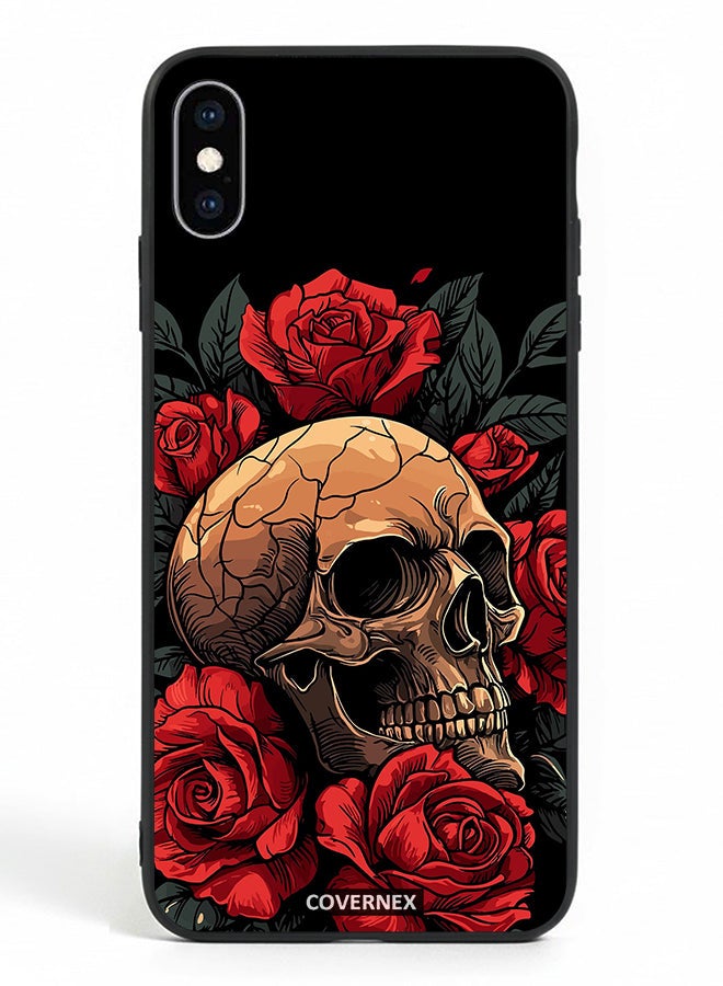 Covernex Apple iPhone Xs Protective Case Cover Printed Featuring Gothic with Roses Illustration - Image 2