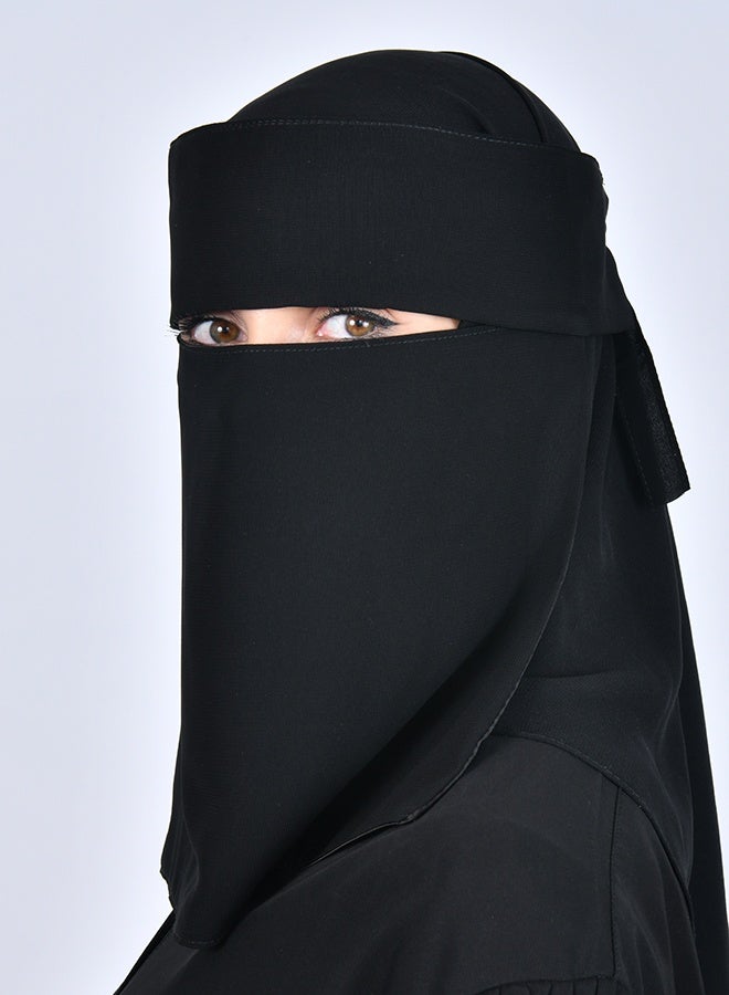 عبايات حوراء نقاب شمسي متوسط الطول ببطانه حرير و رباط اغلاق - Image 2