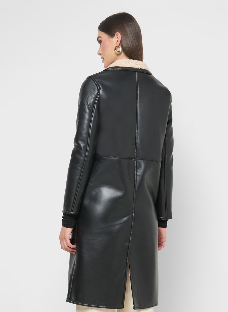 ايلا جاكيت جلد بياقة تيدي - Image 2