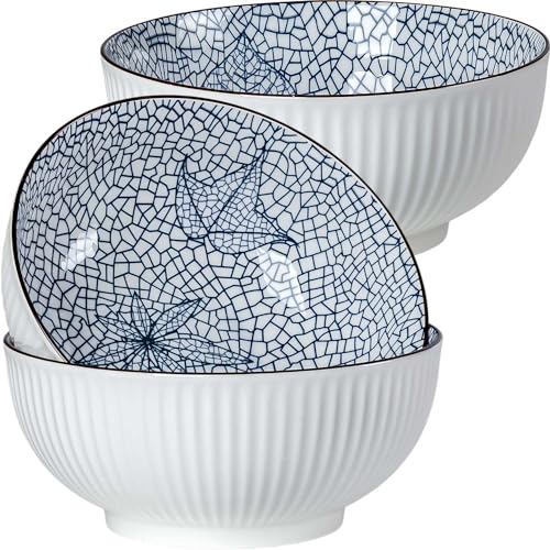 Hesen 60 oz Large Soup Bowl, Pho Bowls, Japanese Ramen Bowl Set, Big Porcelain Bowls Set of 3, 8 inches, Leaf Pattern - Image 1